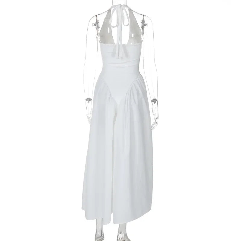 שמלת מידי בגזרת A קשירה בצוואר גב פתוח - Makenna