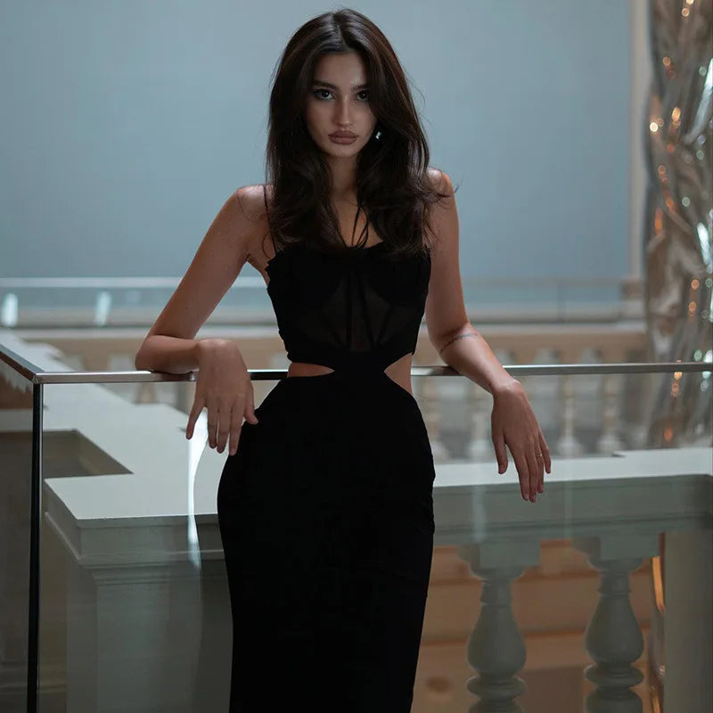 שמלת ערב מקסי בעיטור חיתוכים כיווצים וקשירות - אריקה