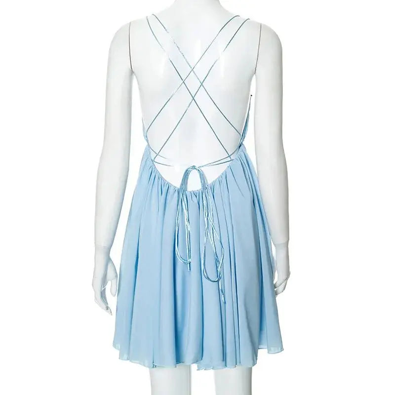 שמלת מיני שיפון מלמלה קשירות בגב - טולום