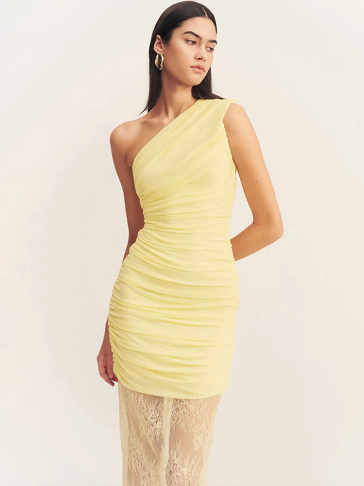 שמלת מקסי כיווצים בעיצוב תחרה - אמריז'ה