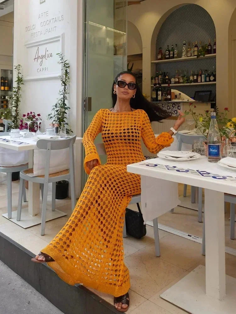 שמלת מקסי חוף רשת  - סול