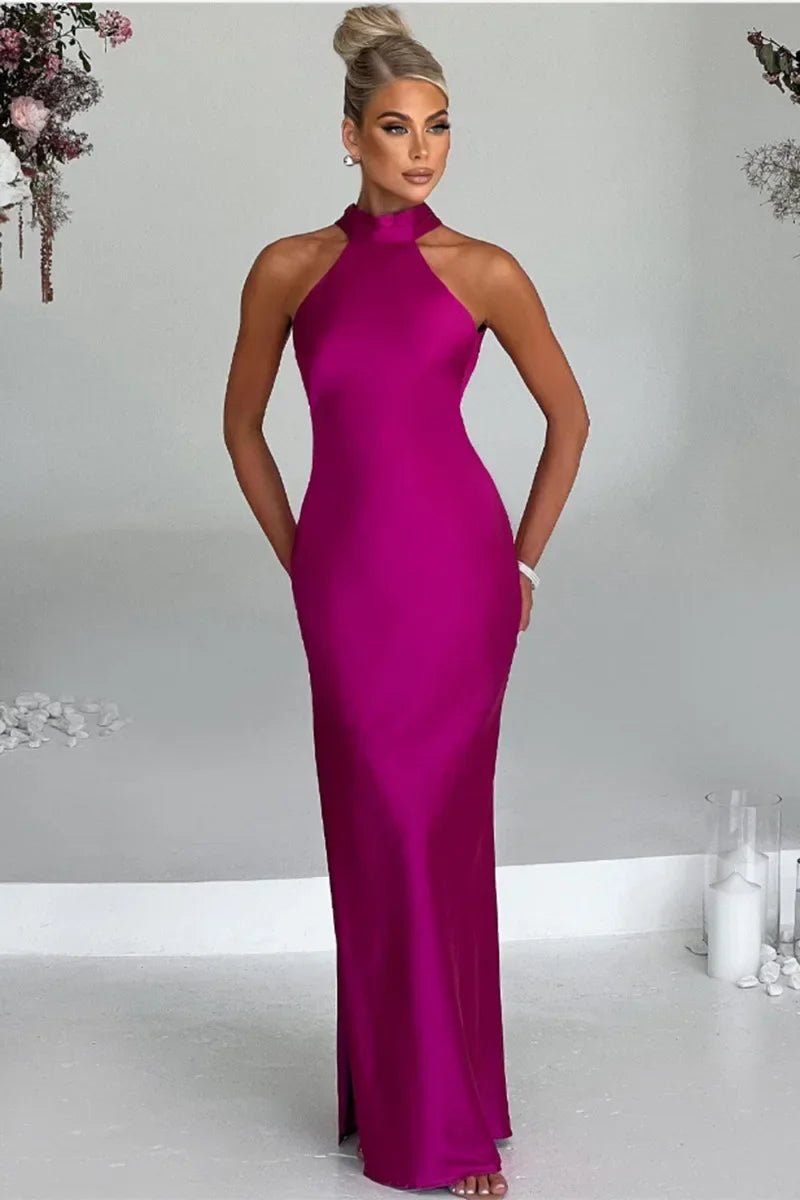 Satin maxi dress with slit - Amari 