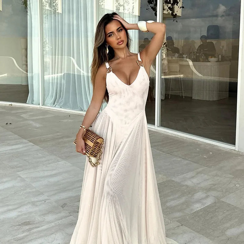 שמלת מקסי שיפון בעיטור אבזמים בכתפיות - מריה