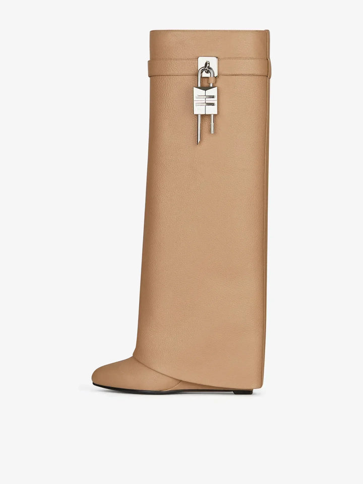 High heeled leatherette boots with lock decoration - Reese