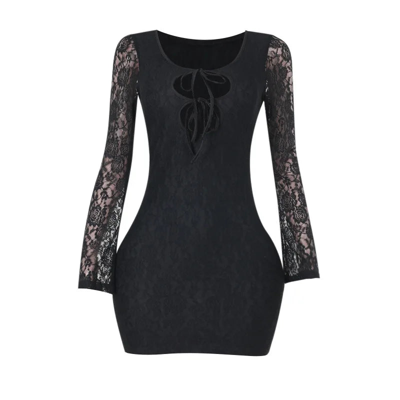 שמלת מיני תחרה בעיטור קשירות - לוריאל