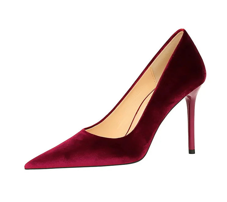 Pointed velvet fabric high heel shoes - Lunar