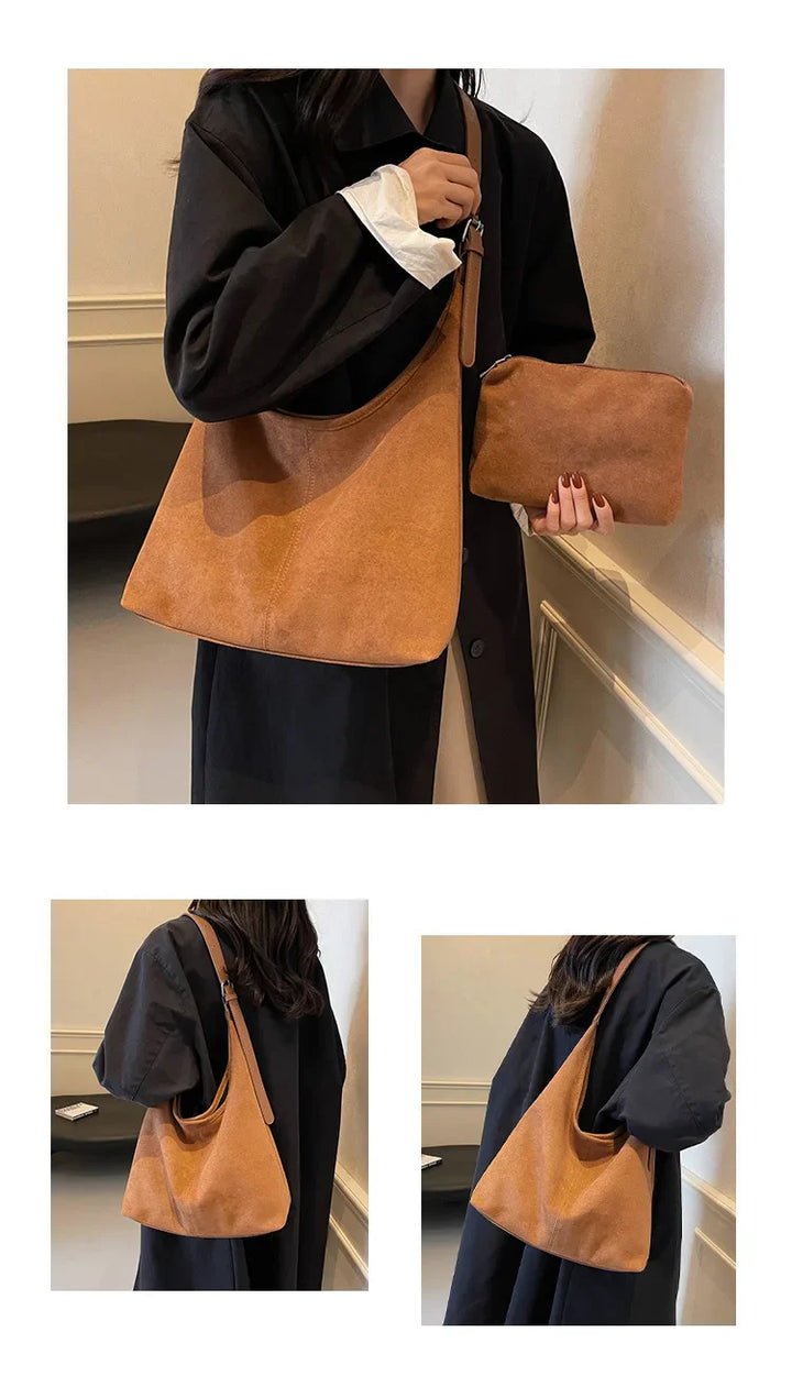 Suede bag with retro design