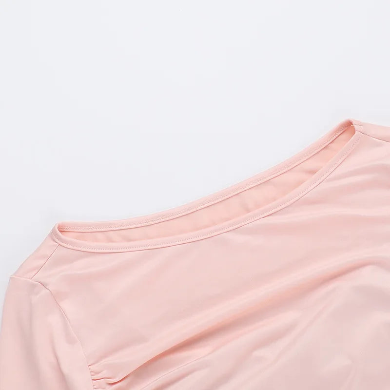 סט 3 חלקים חצאית מיני חולצה וגוזייה צמוד בעיטור כיסים - פרל