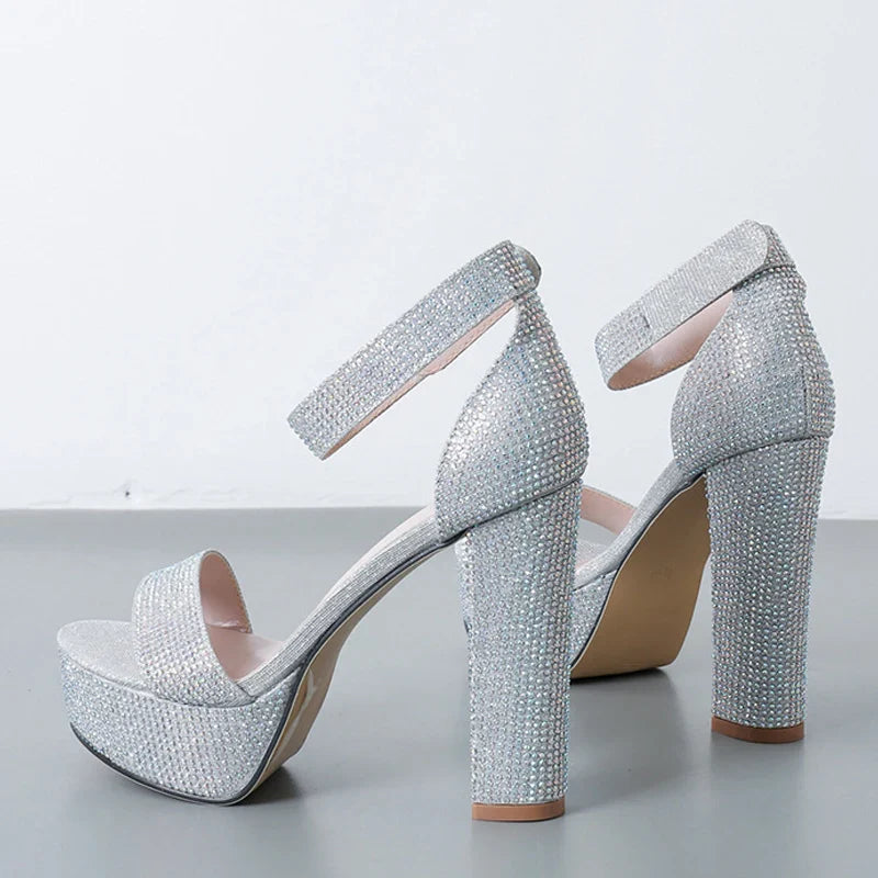 Platform Heel Sandals with Sparkling Sequin Decoration - Avril