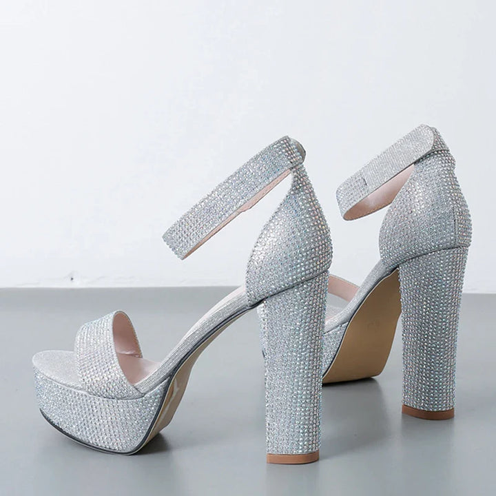 Platform Heel Sandals with Sparkling Sequin Decoration - Avril