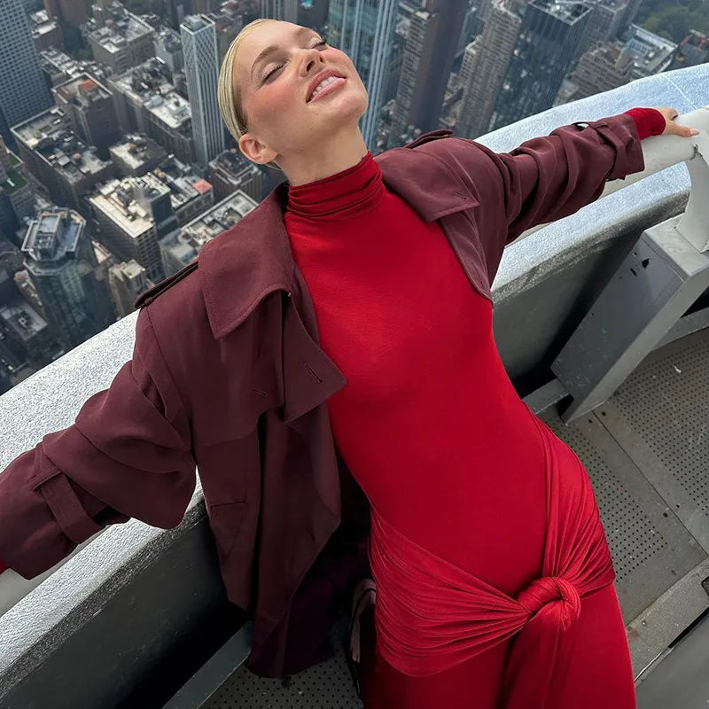 שמלת מקסי אלגנטית בעיטור קשירה צווארון גולף - רובין