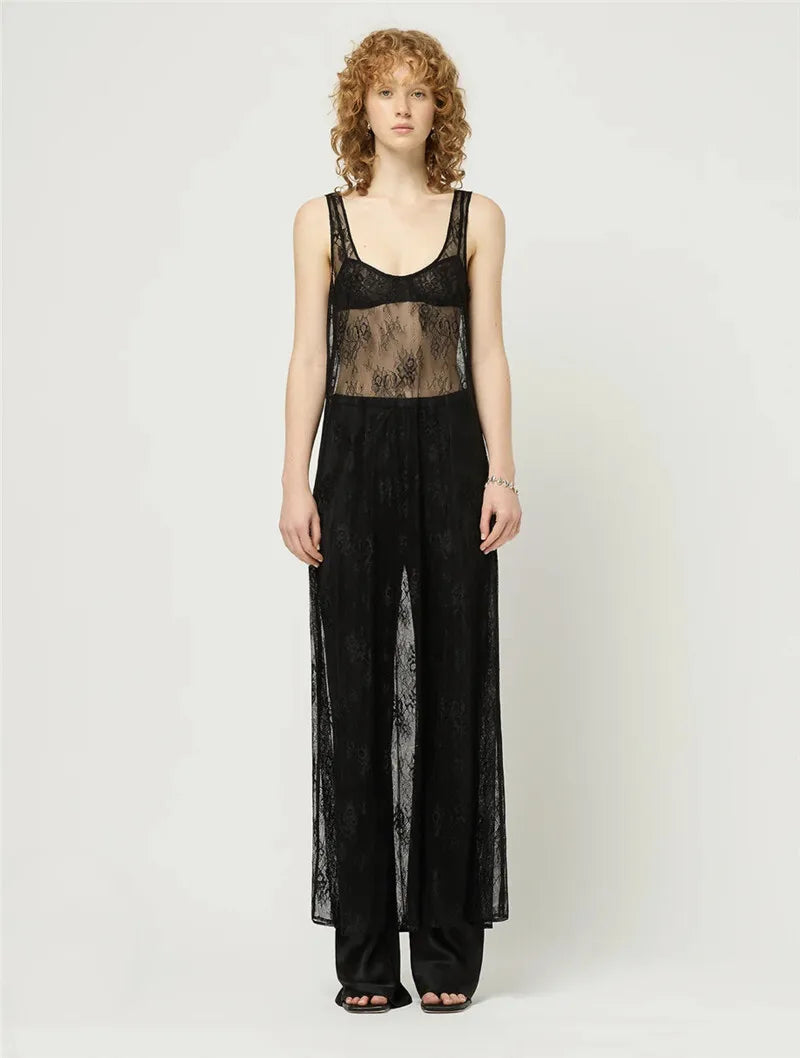 שמלת מקסי חוף תחרה שקופה - Sasha