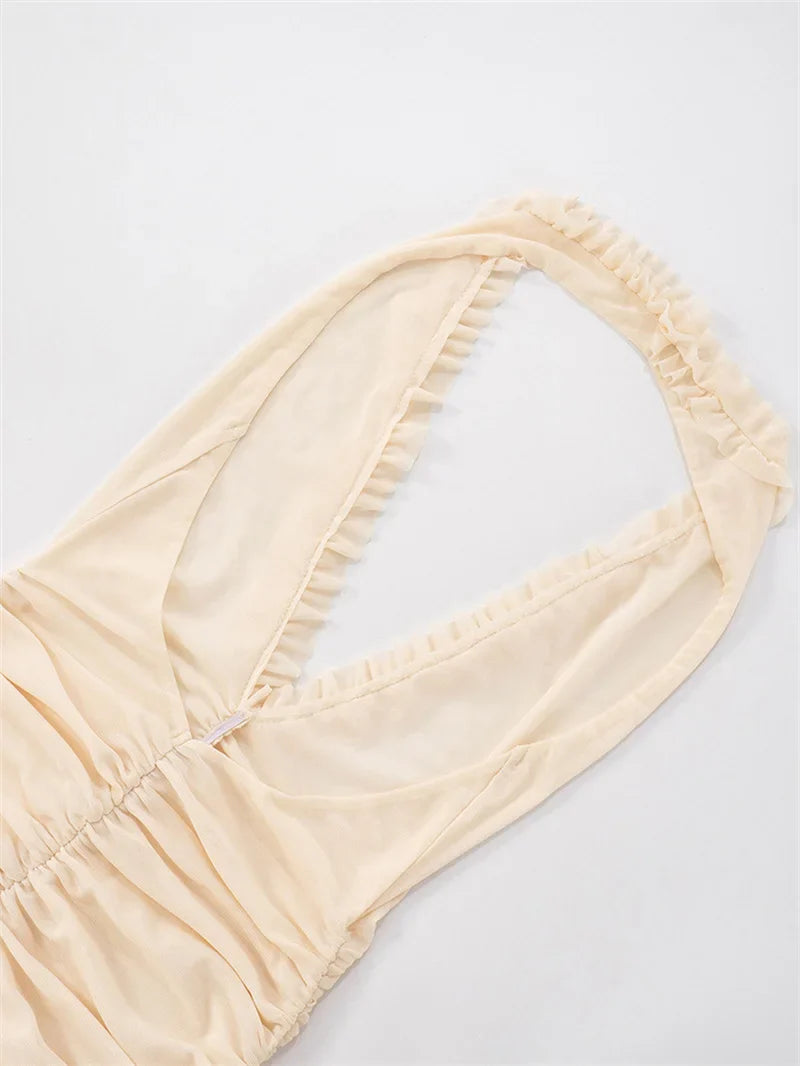 שמלת מקסי שיפון כיווצים מלמלה בעיצוב אסימטרי בעיטור צעיף תואם - מילקה