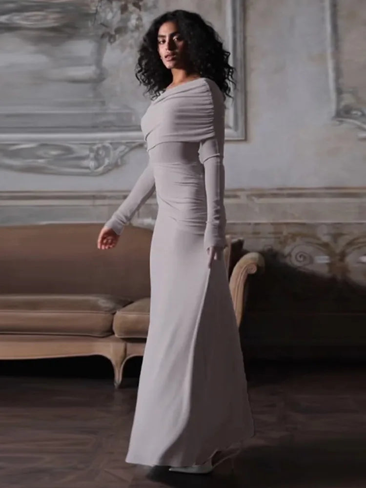 שמלת מקסי צנועה בעיצוב כיווצים - שריי