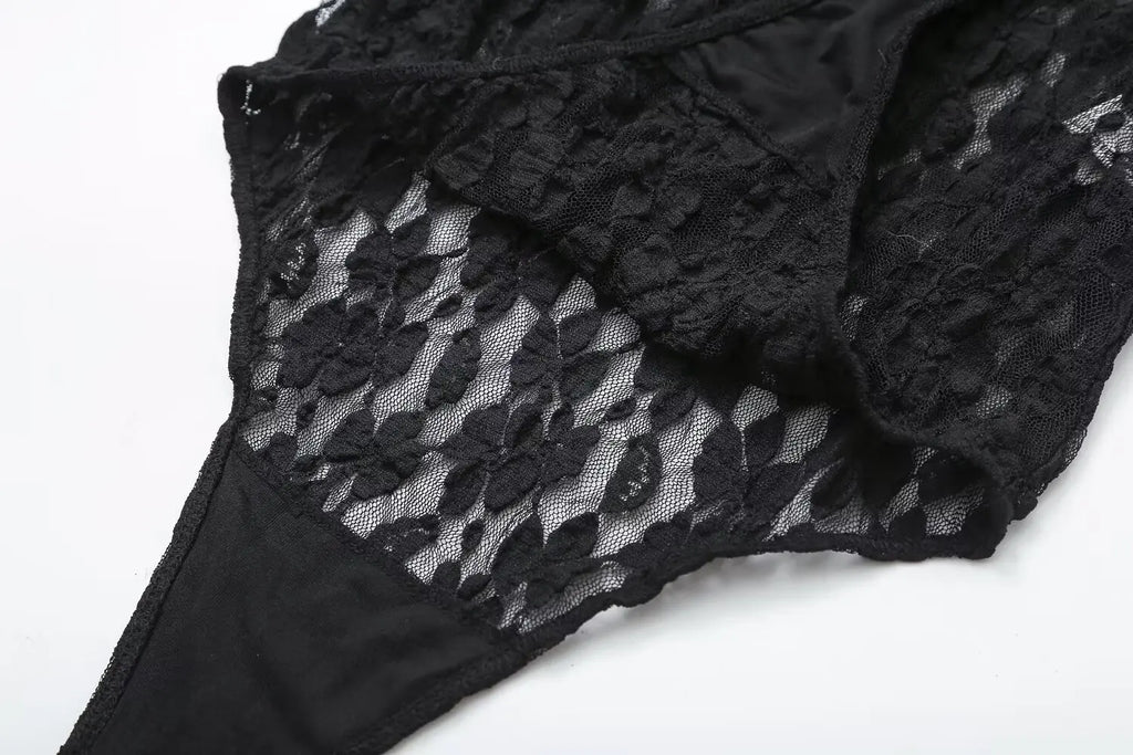 חליפת תחרה שני חלקים בגד גוף ומכנסיים ארוכים - מנור