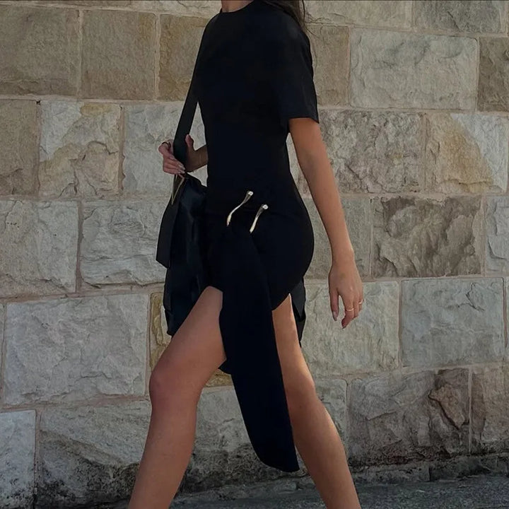 Specially designed mini dress with buckle and train decoration - Morgan