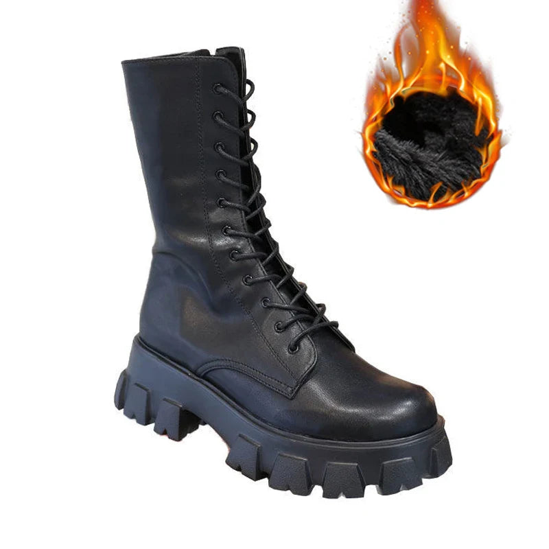 מגפי גשם דמוי עור בעיצוב שרוכים - מרטין