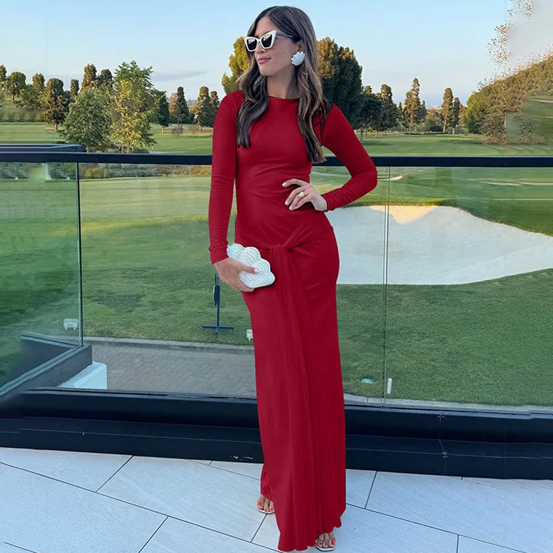 שמלת מקסי צנועה בעיצוב קשירה - מייפל