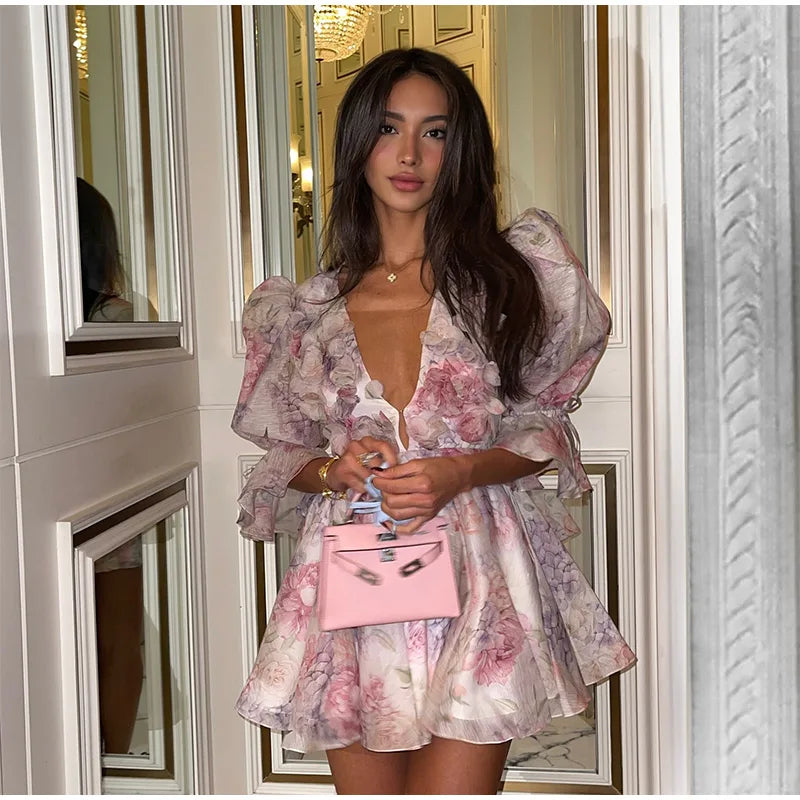 שמלת מיני שיפון מלמלה בעיצוב פרחוני 3D - מיה