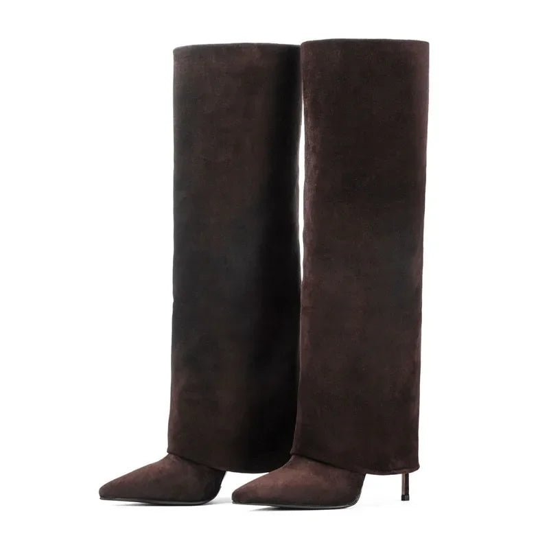 מגפי עקב שפיץ עור אמיתי / דמוי עור גבוהים - Amaya