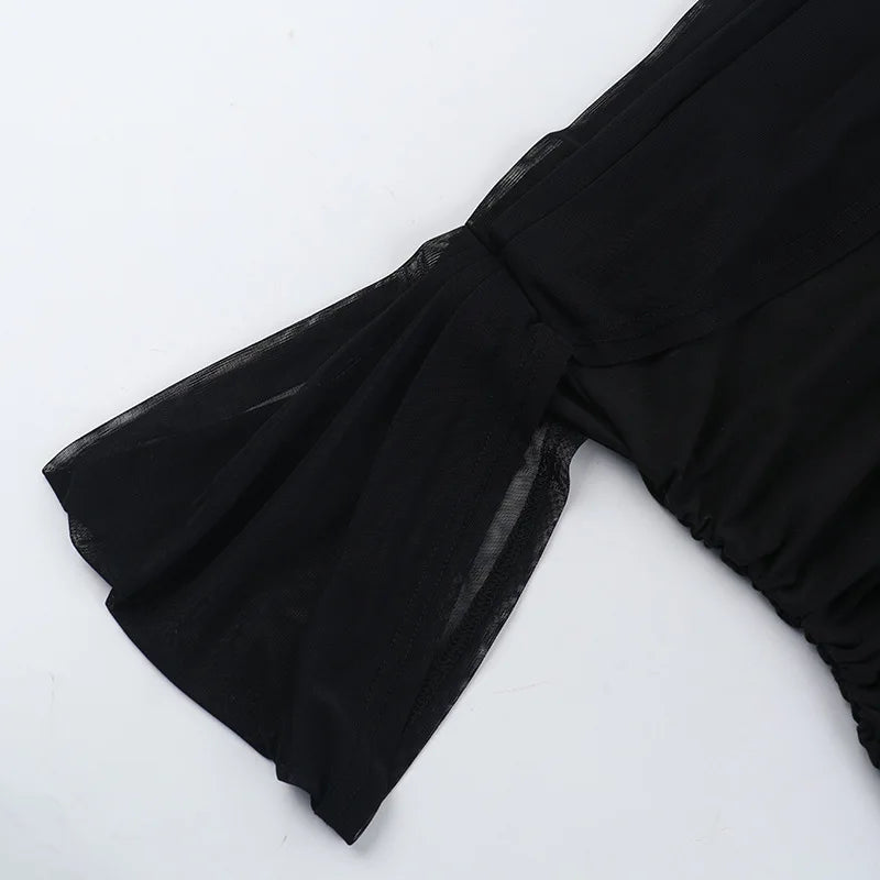 שמלת מיני קיפולים צמודה כתפיות רשת נופלות - Luz