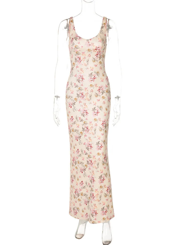 שמלת מקסי פרחונית צמודה גב פתוח - פליסיה