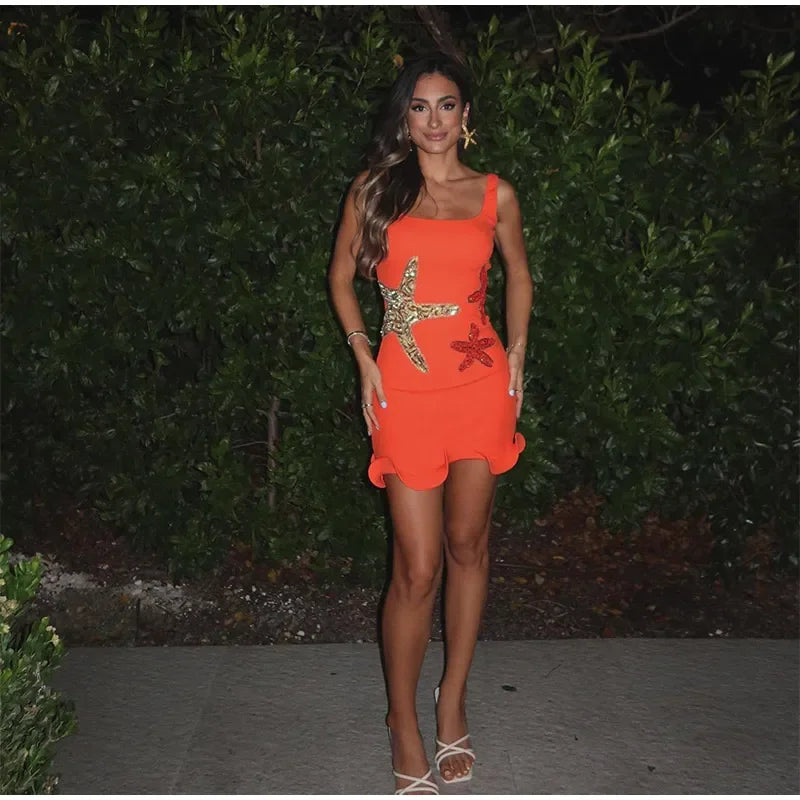 שמלת מיני בעיטור כוכבי ים פייטים - Daisy