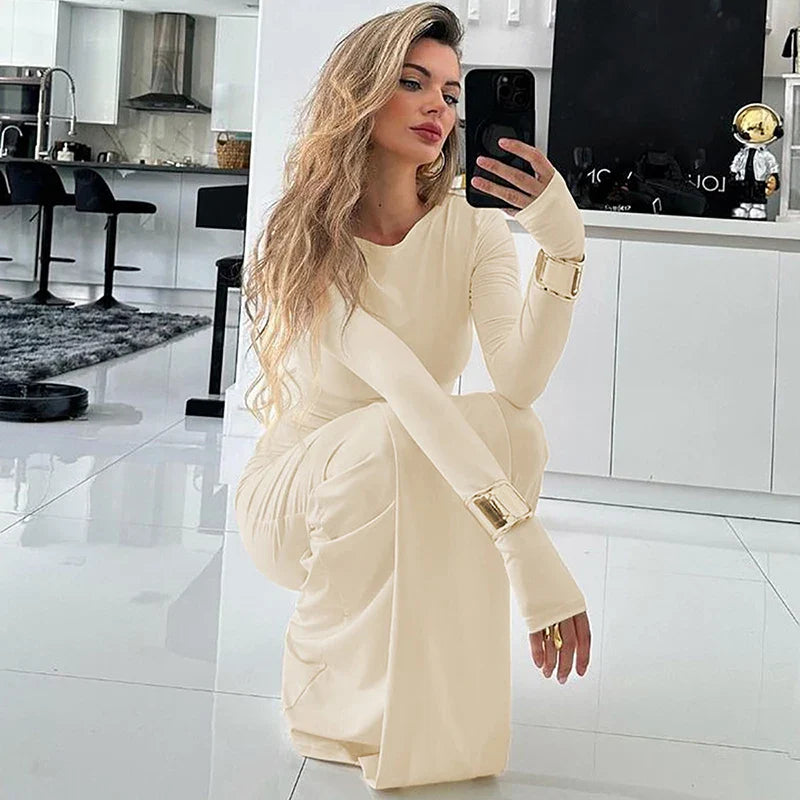 שמלת מקסי צנועה בעיצוב כיווצים - אודיה