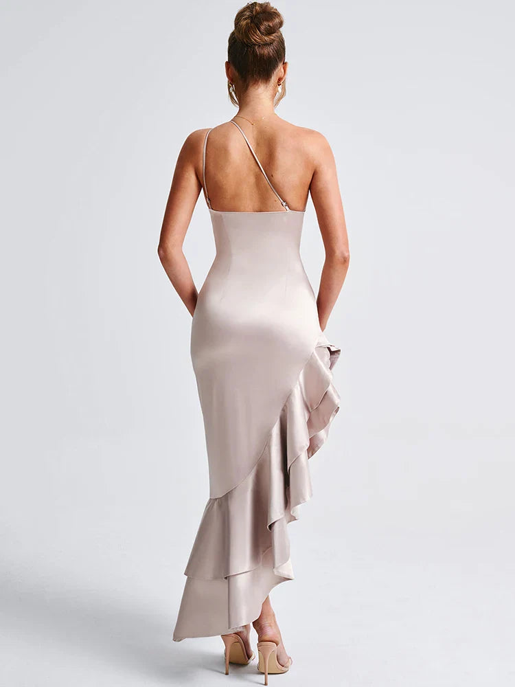 שמלת מקסי סאטן מלמלה כתפייה אחת גב חשוף - מלודיה