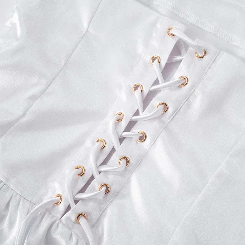 שמלת מיני סטרפלס סאטן קשירות בגב - מילי