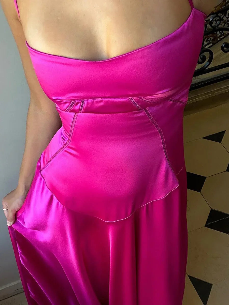 שמלת מקסי סאטן קשירה בגב להצמדה במותן - Lilia