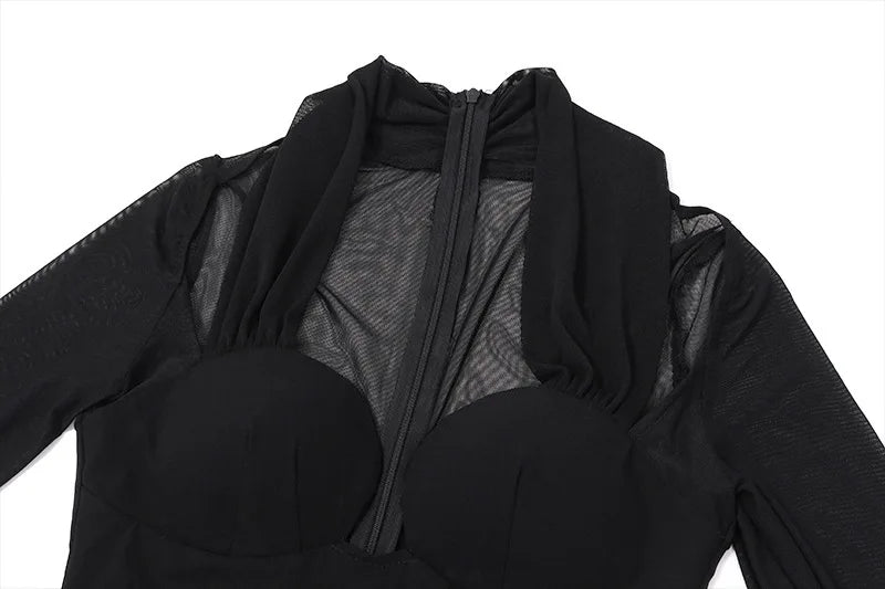 שמלת מיני צמודה שרוולי שיפון - ליילה