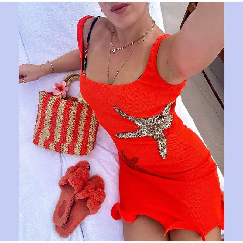 שמלת מיני בעיטור כוכבי ים פייטים - Daisy