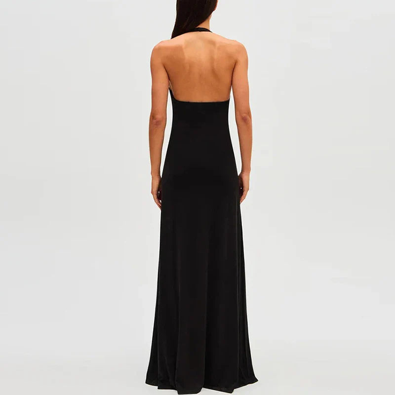 שמלת מקסי מחשוף עמוק גב פתוח - עלמה