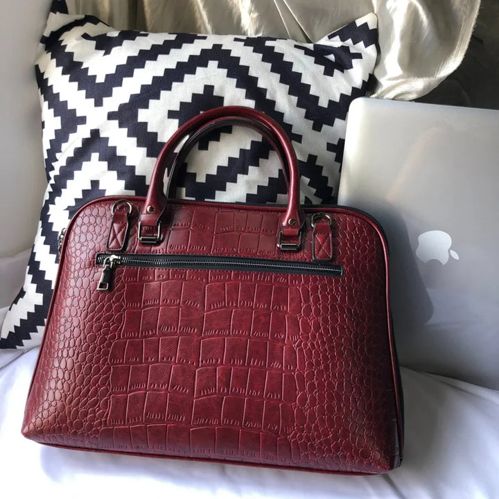 Leather bag with crocodile design