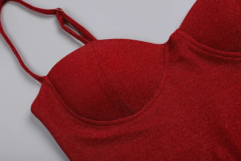 שמלת מקסי נצנצים בעיצוב שסע בעיטור כפפות - Daphne