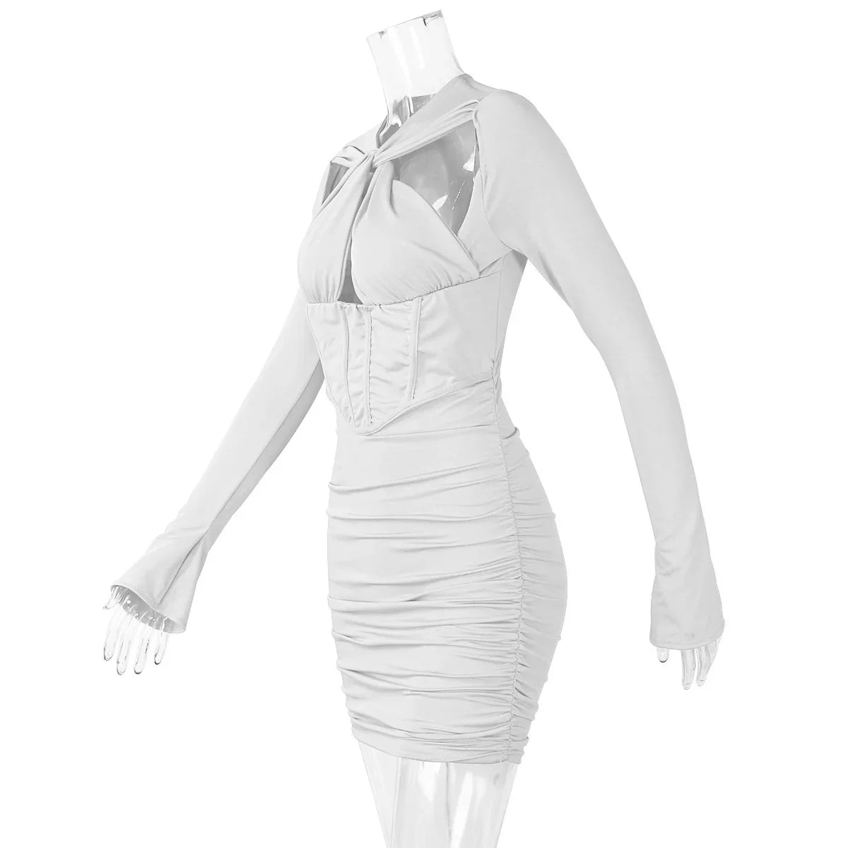 שמלת מיני כיווצים בגזרת מחוך בעיצוב קרוס ופתחים - PIA