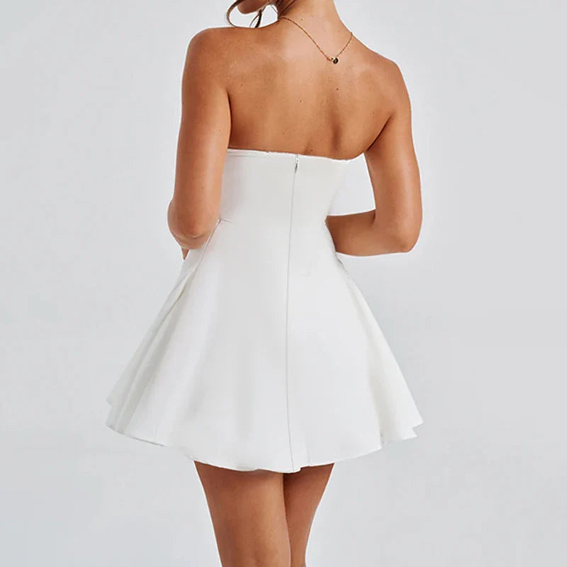 שמלת מיני סטרפלס בגזרת A בעיטור פפיון - טופז