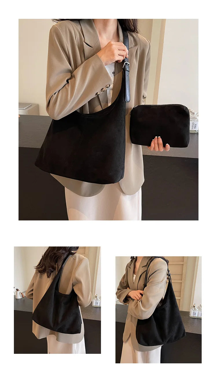 Suede bag with retro design