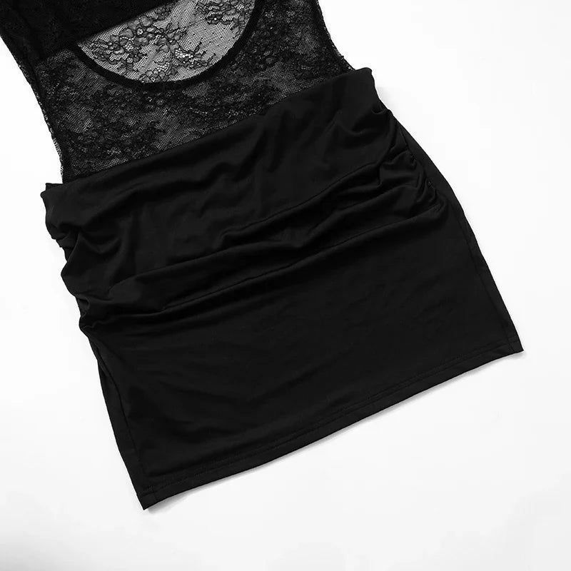 שמלת מיני תחרה גב פתוח בעיצוב קיפולים - תבל אור