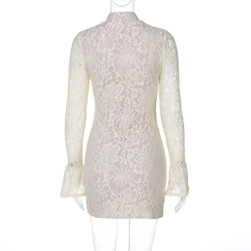 שמלת מיני תחרה סגירת כפתור - איידן