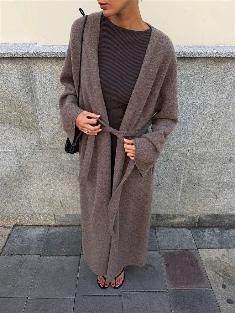 קרדיגן צמרי ארוך סגירת חגורת קשירה - קאי