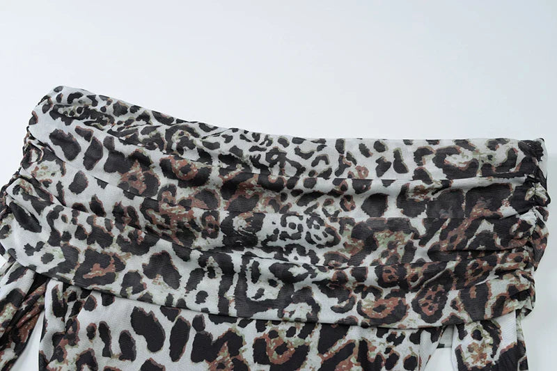 שמלת מקסי מנומרת כתפיים חשופות - ז'ני