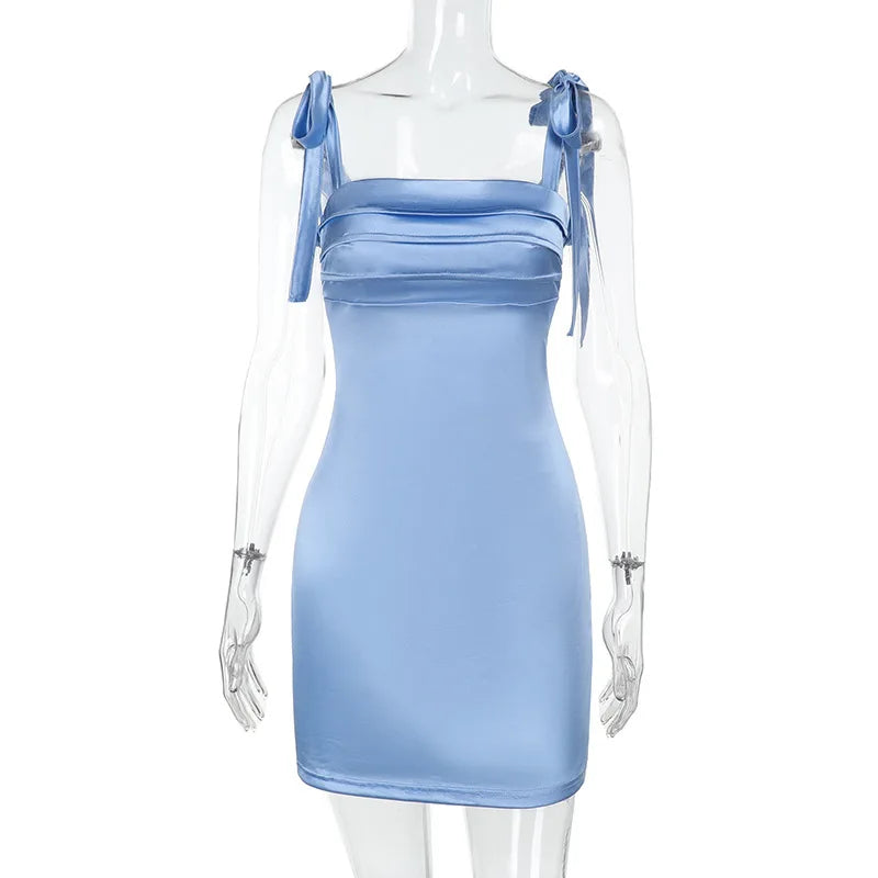 שמלת מיני סאטן קשירה בכתפיות ובגב - סיאל