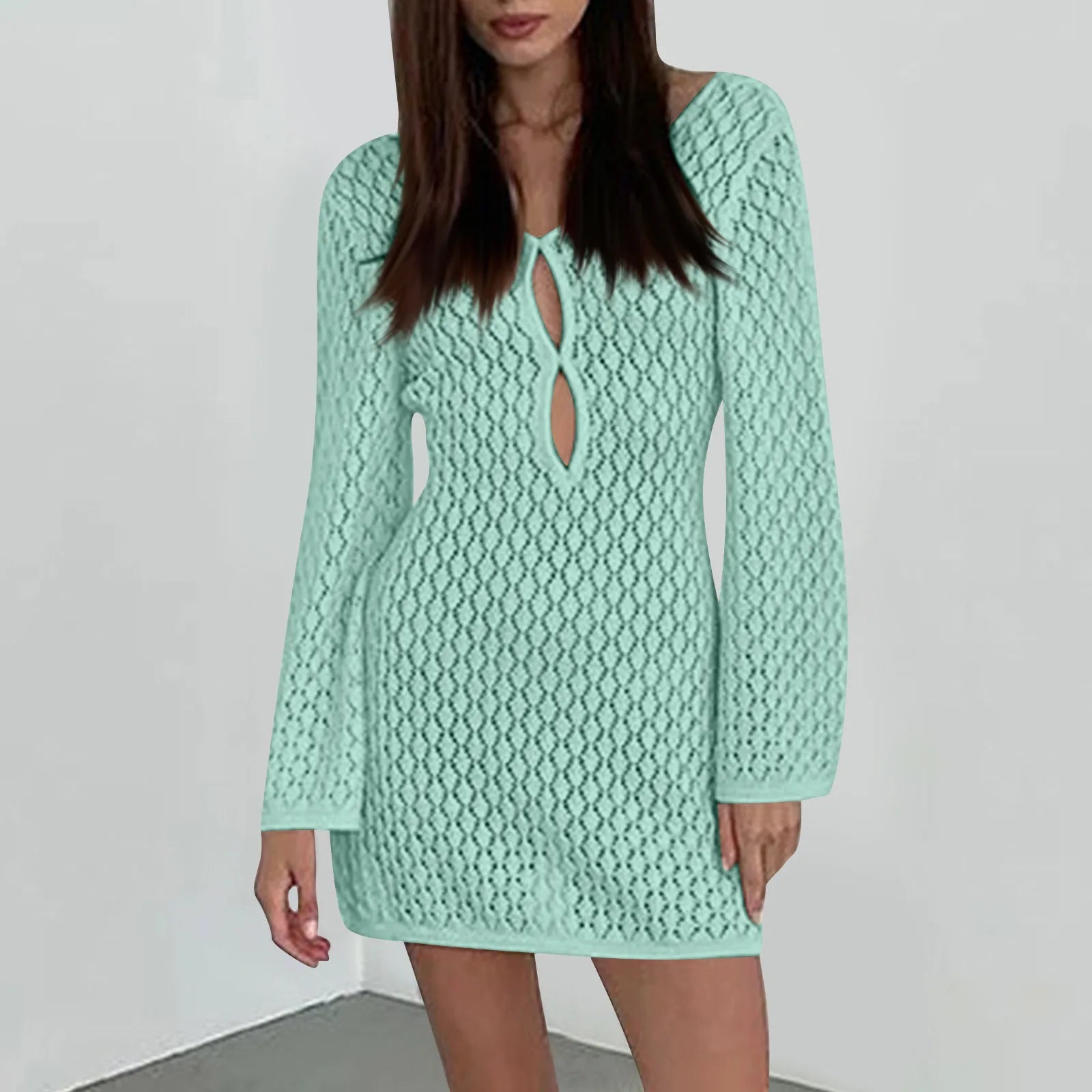 שמלת מיני חוף סרוגה גב פתוח  - Keira