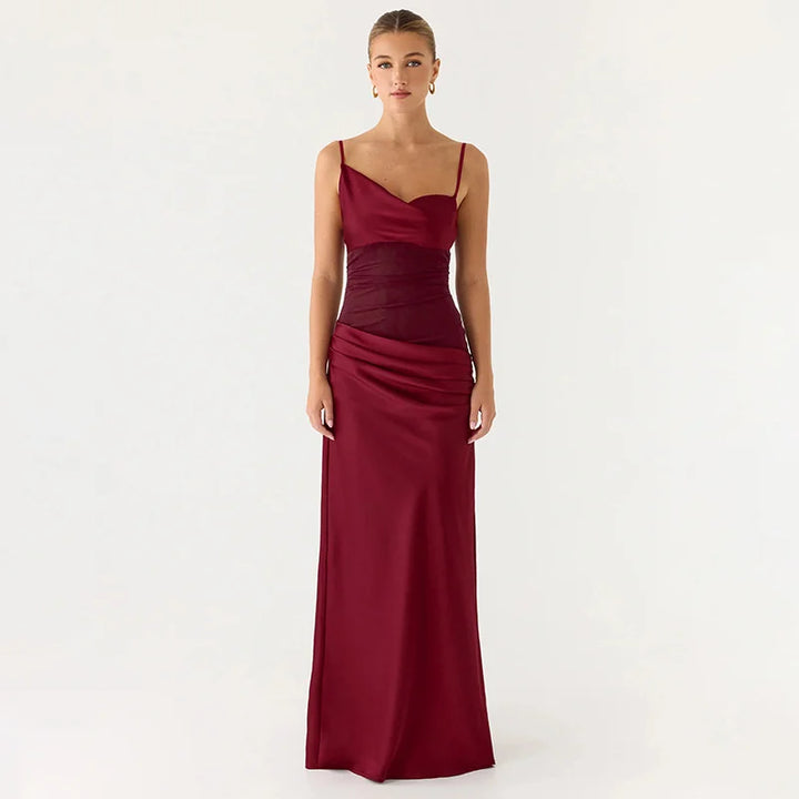 Satin Maxi Dress with Mesh Design - Jordan