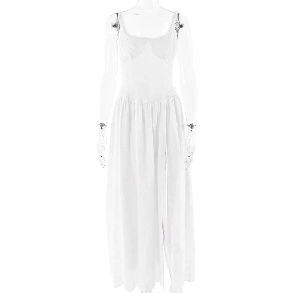 שמלת מקסי שיפון בעיטור רקמת פרחים בגזרת A בעיצוב שסע - Alejandra