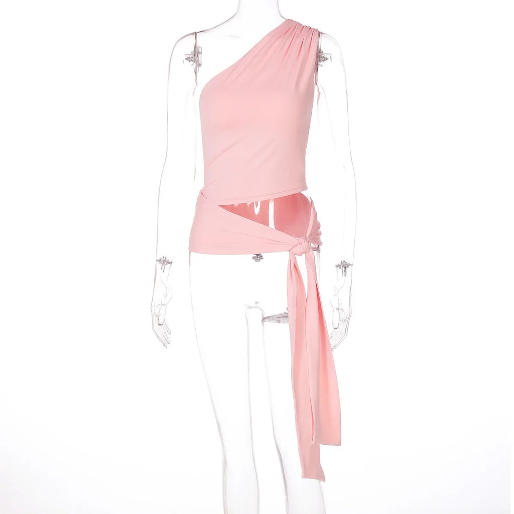 טופ גופיה בעיצוב אסימטרי בעיטור קשירה - ניקס