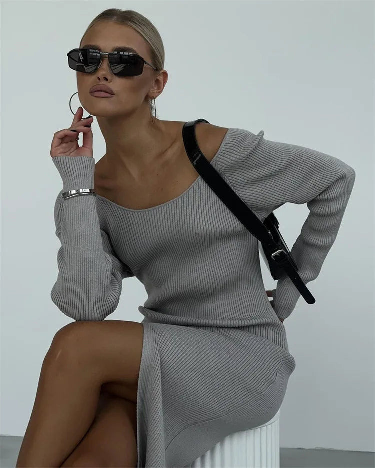 שמלת סוודר מקסי שסע עמוק - אלבה