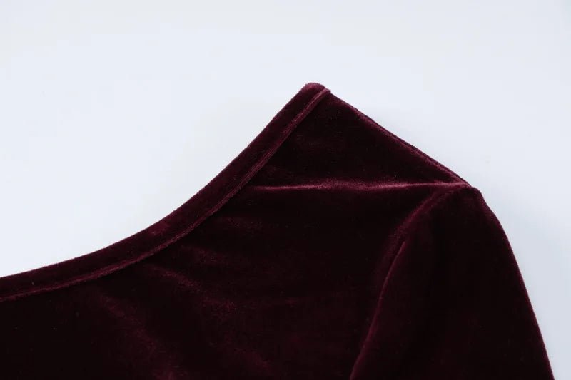 שמלת מקסי קטיפה שרוול אחד גב חשוף - אלינה